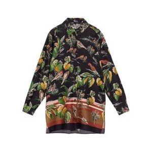 ZARA Vacation Vibes Tropical Print Tunic Style Button-Down Top